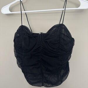 Zara black mesh ruched crop top
